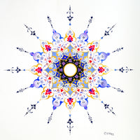 Elegant art print of mandala design, hand-painted in gold and purple